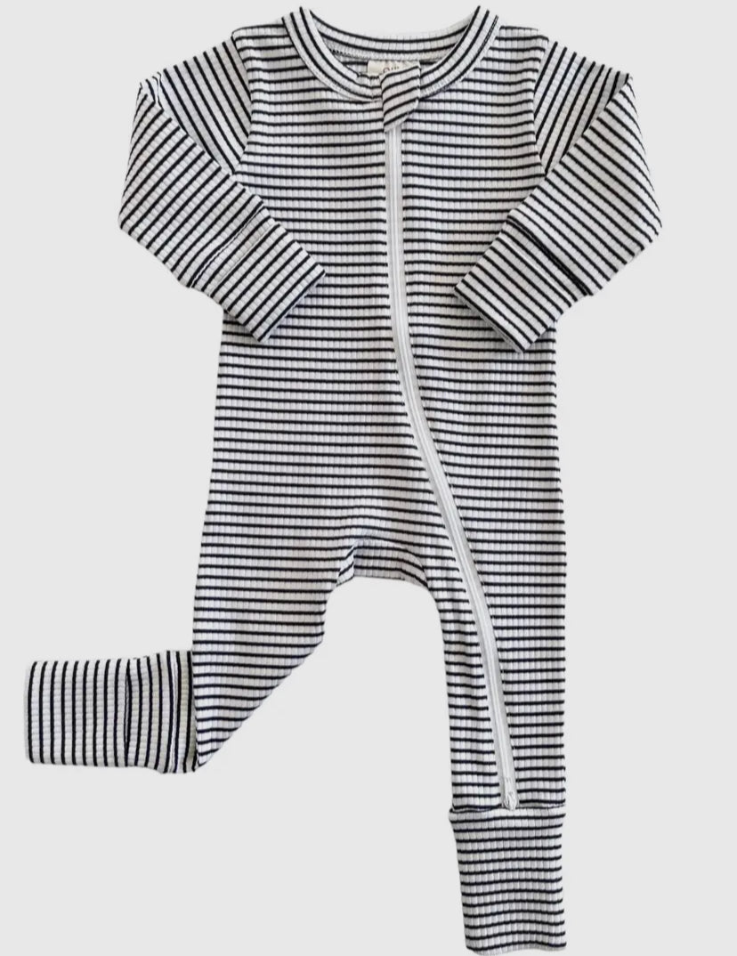 Black Stripe Organic Ribbed Zip Onesie