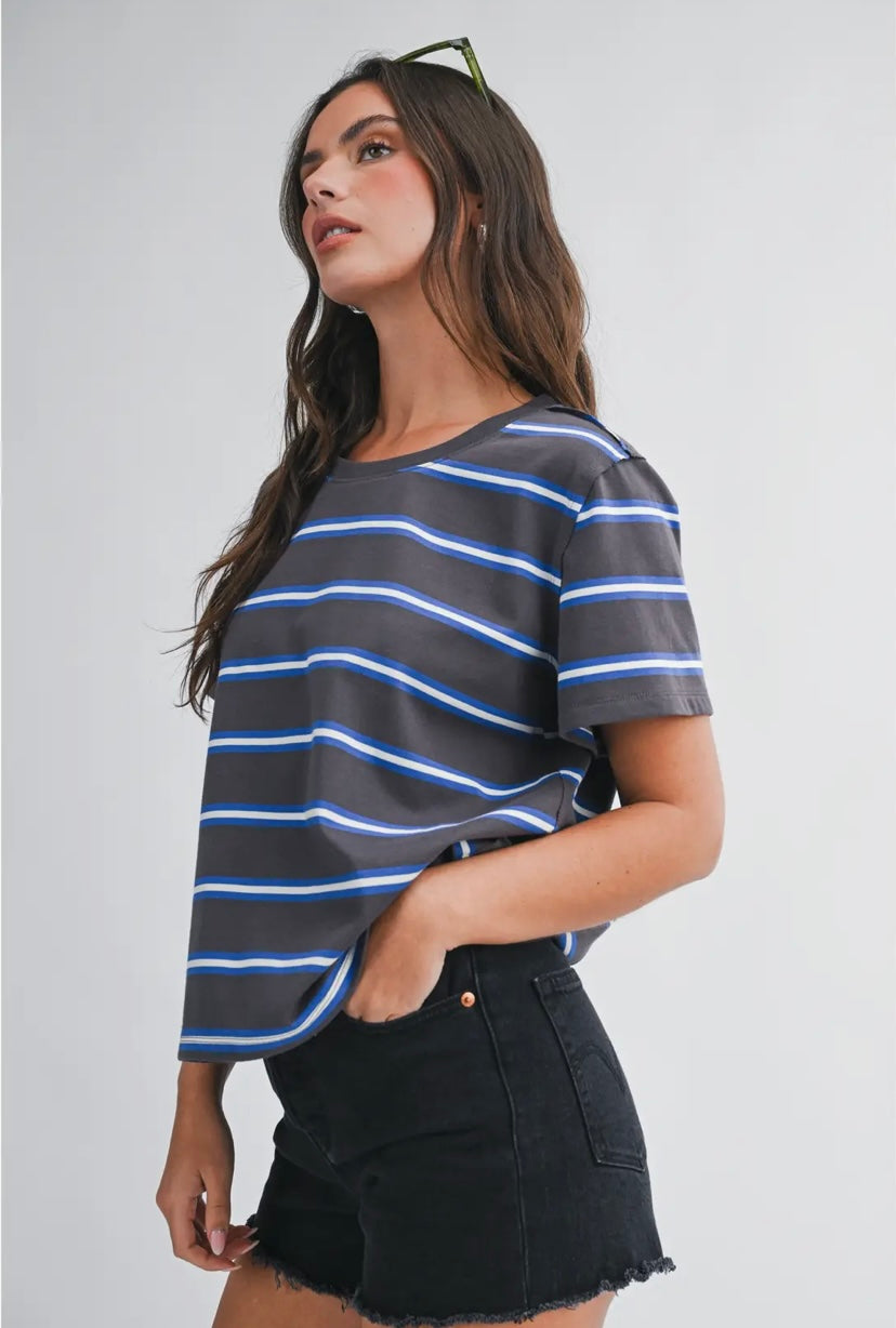 Monet Striped Tee | Charcoal