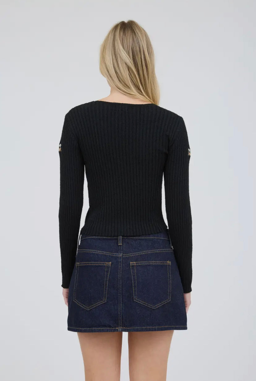 Bouquet Front Tie Cardi | Black