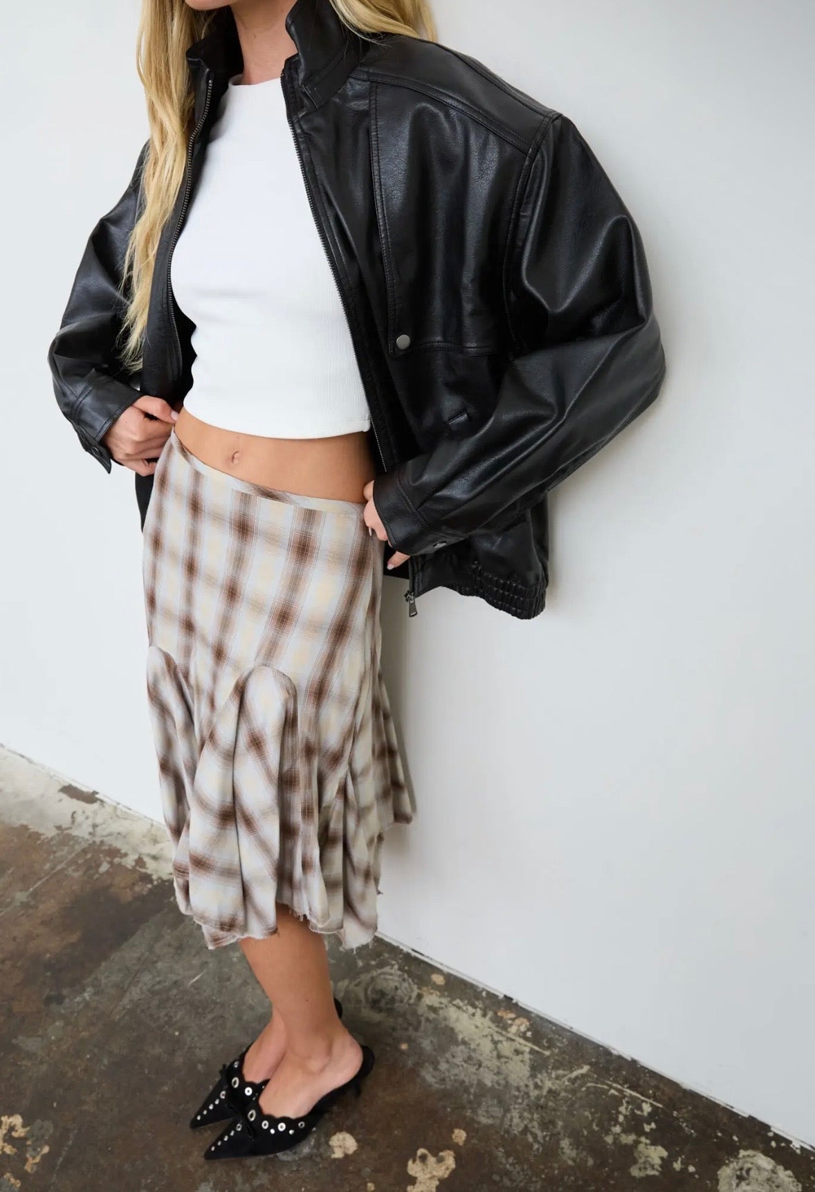 Rhodes Faux Leather Bomber | Midnight