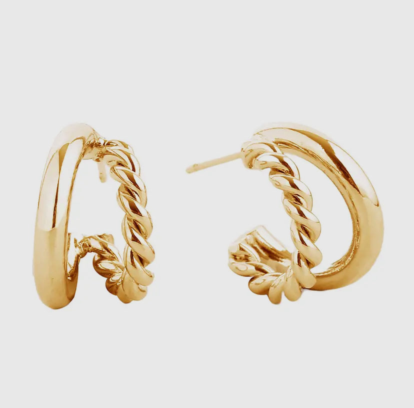 14K Gold-Dipped Twist Double Hoop Earrings | Gold & White Gold Options