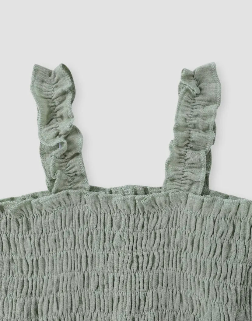 Smocked Cotton Dress | Green