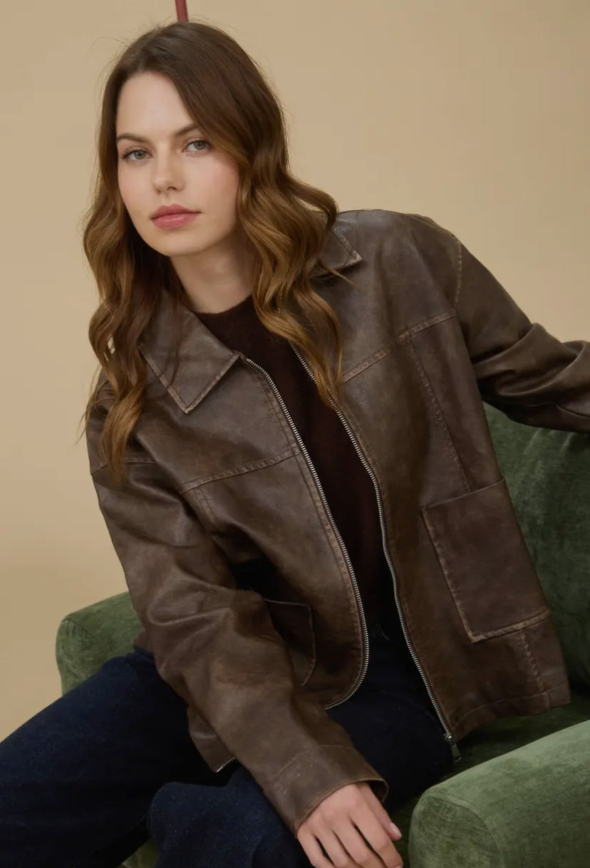 Vermont Faux Leather Jacket | Brown