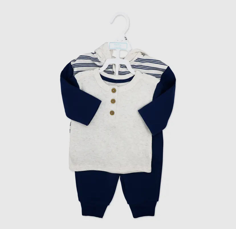 Boys 3 Piece French Terry Jacket Set | Navy Stripe