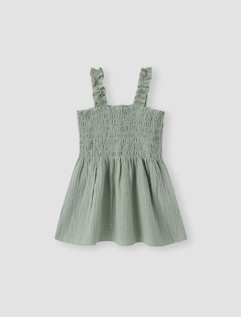 Smocked Cotton Dress | Green