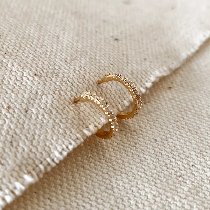 18K Gold Plated Thin Line Cubic Zirconia Huggies