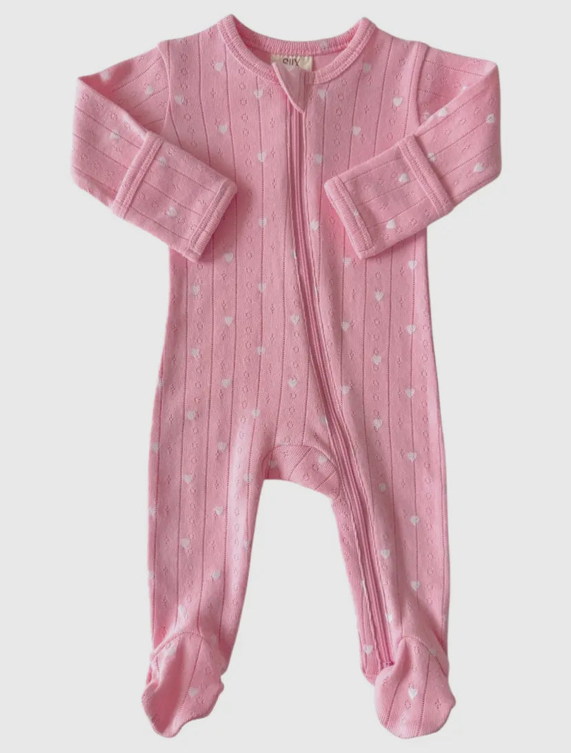 Pink with White Heart 2-Way Zip Onesie