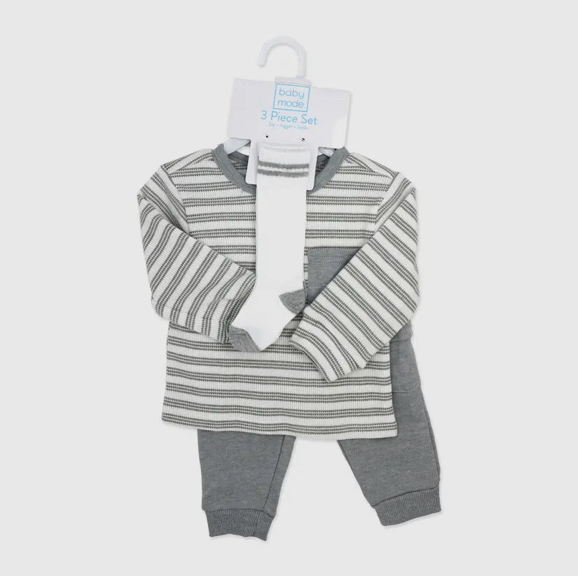 Boys Thermal 3 Piece | Grey Stripe