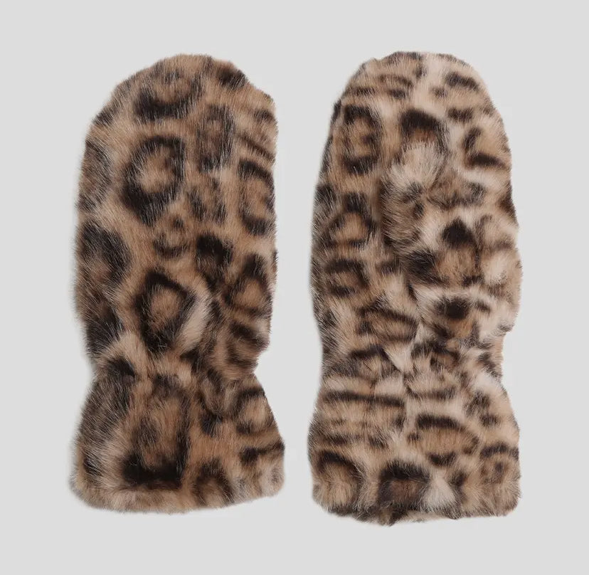 Leopard Faux Fur Mittens | 3 Colour Options