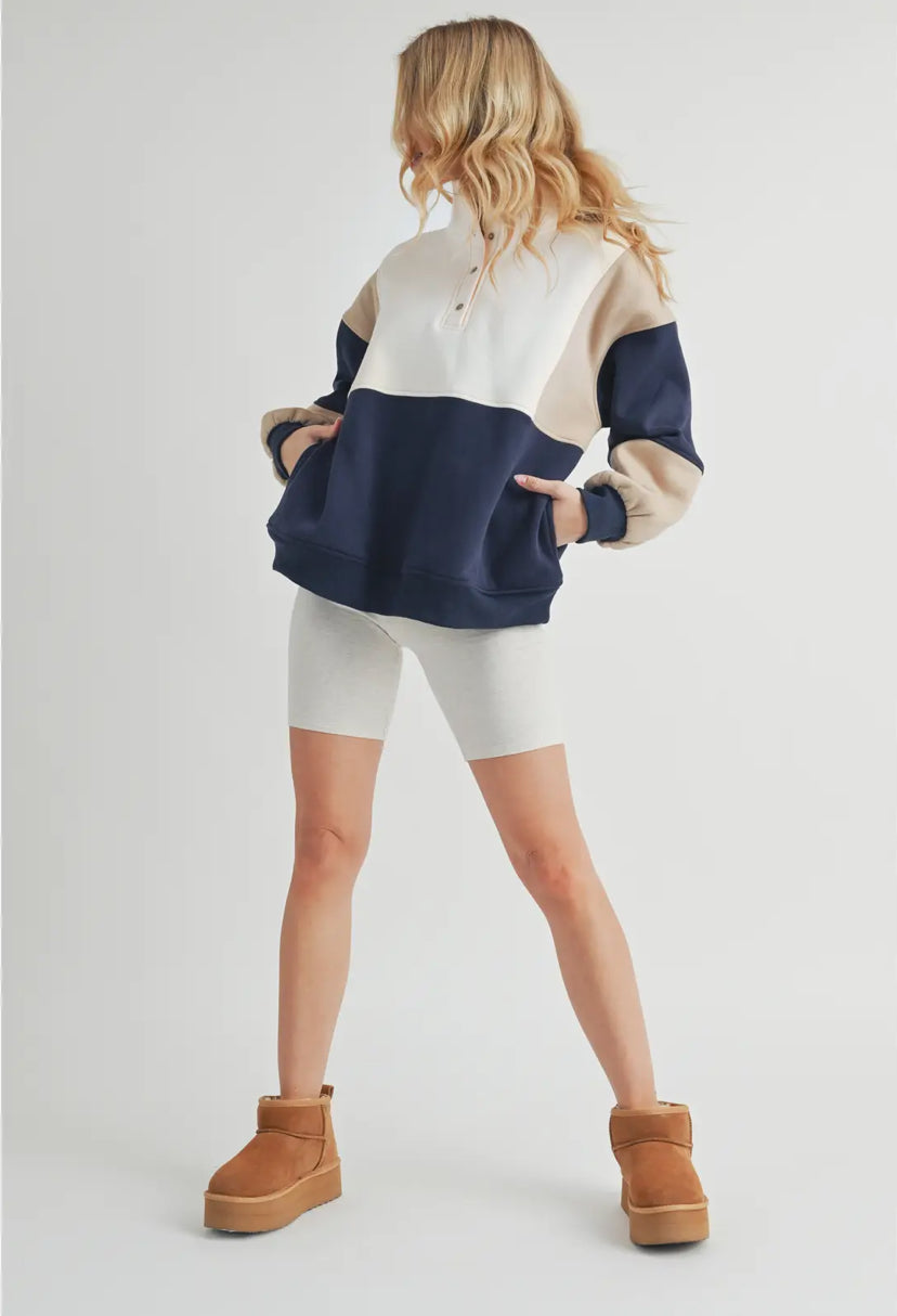 Wander Pullover | Tan/Navy