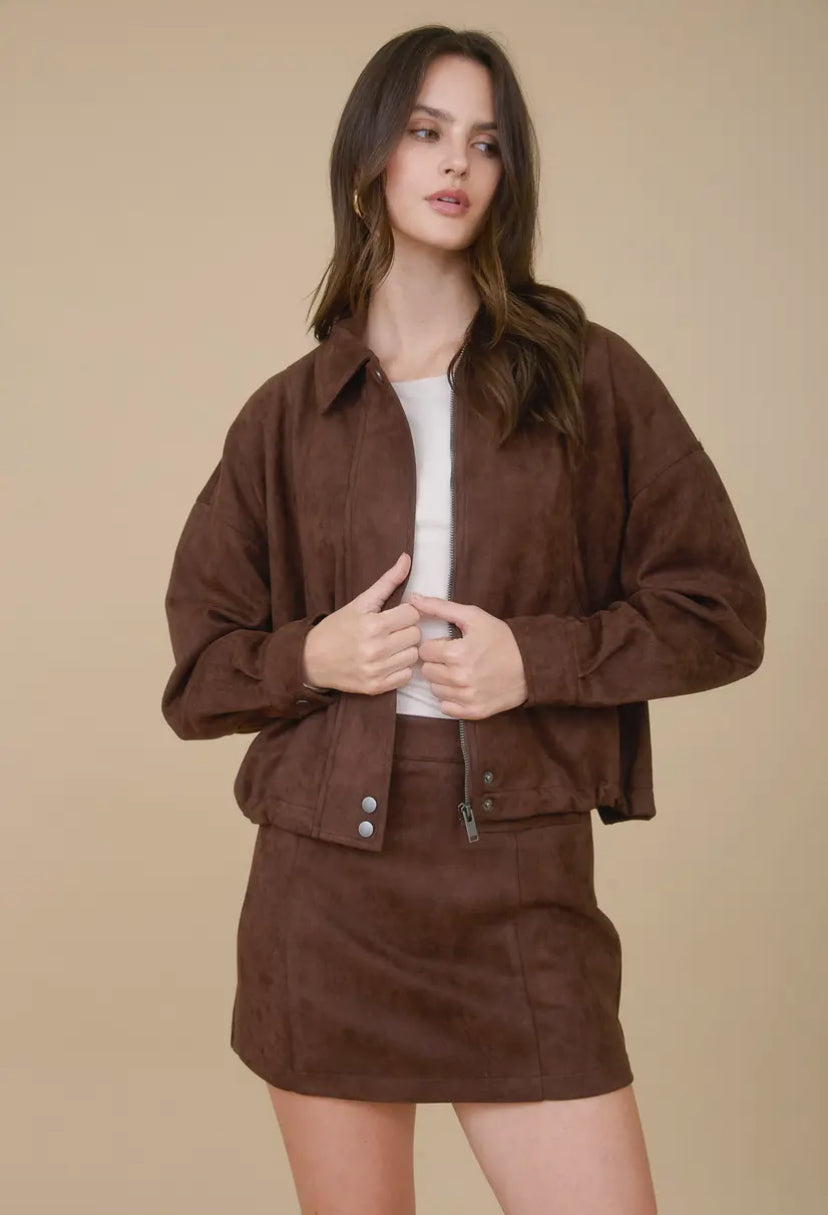 Indra Faux Suede Jacket | Chocolate Brown