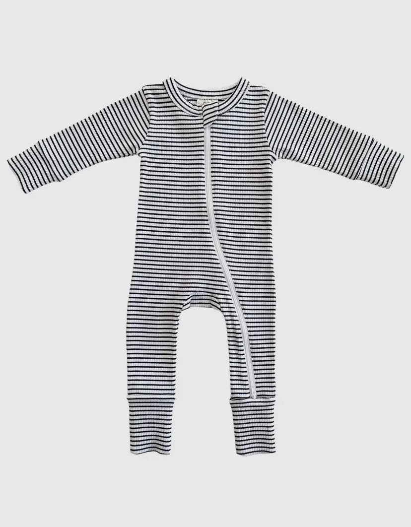 Black Stripe Organic Ribbed Zip Onesie