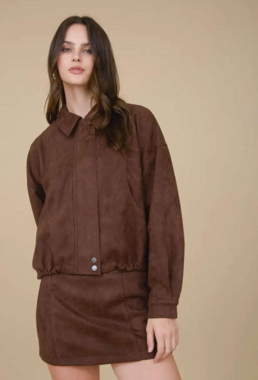 Indra Faux Suede Jacket | Chocolate Brown