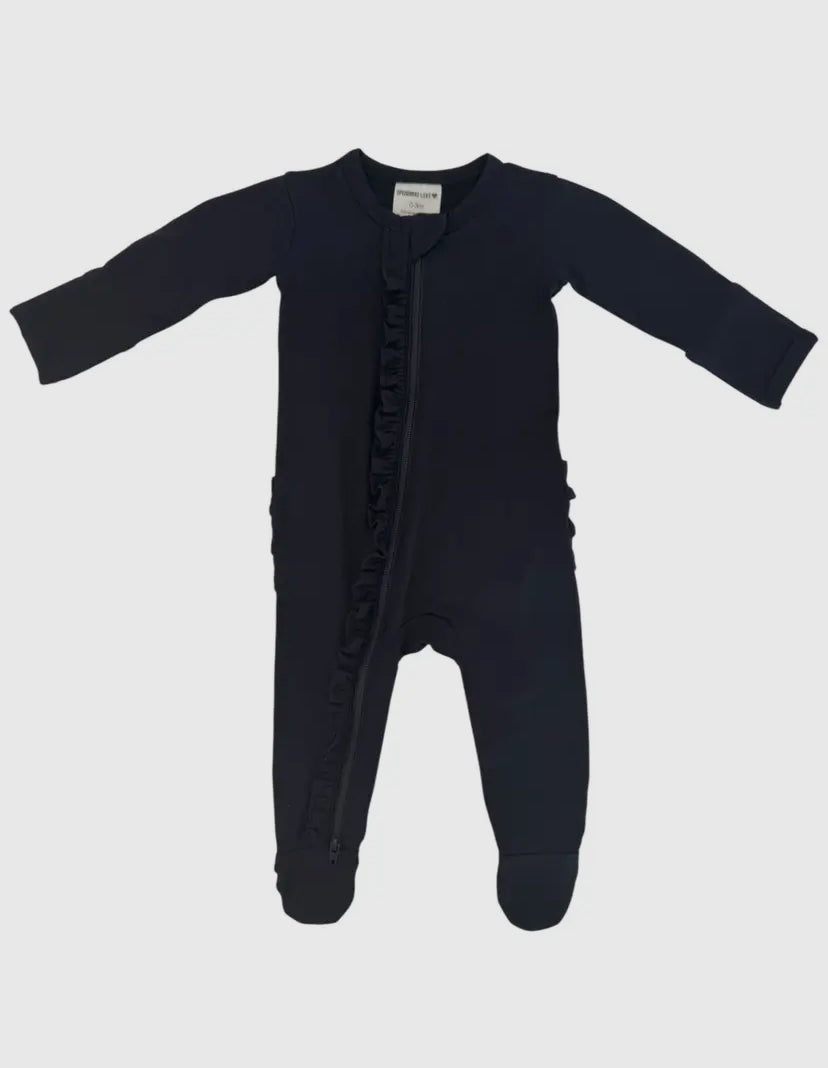 2-Way Ruffle Zip Onesie | Black