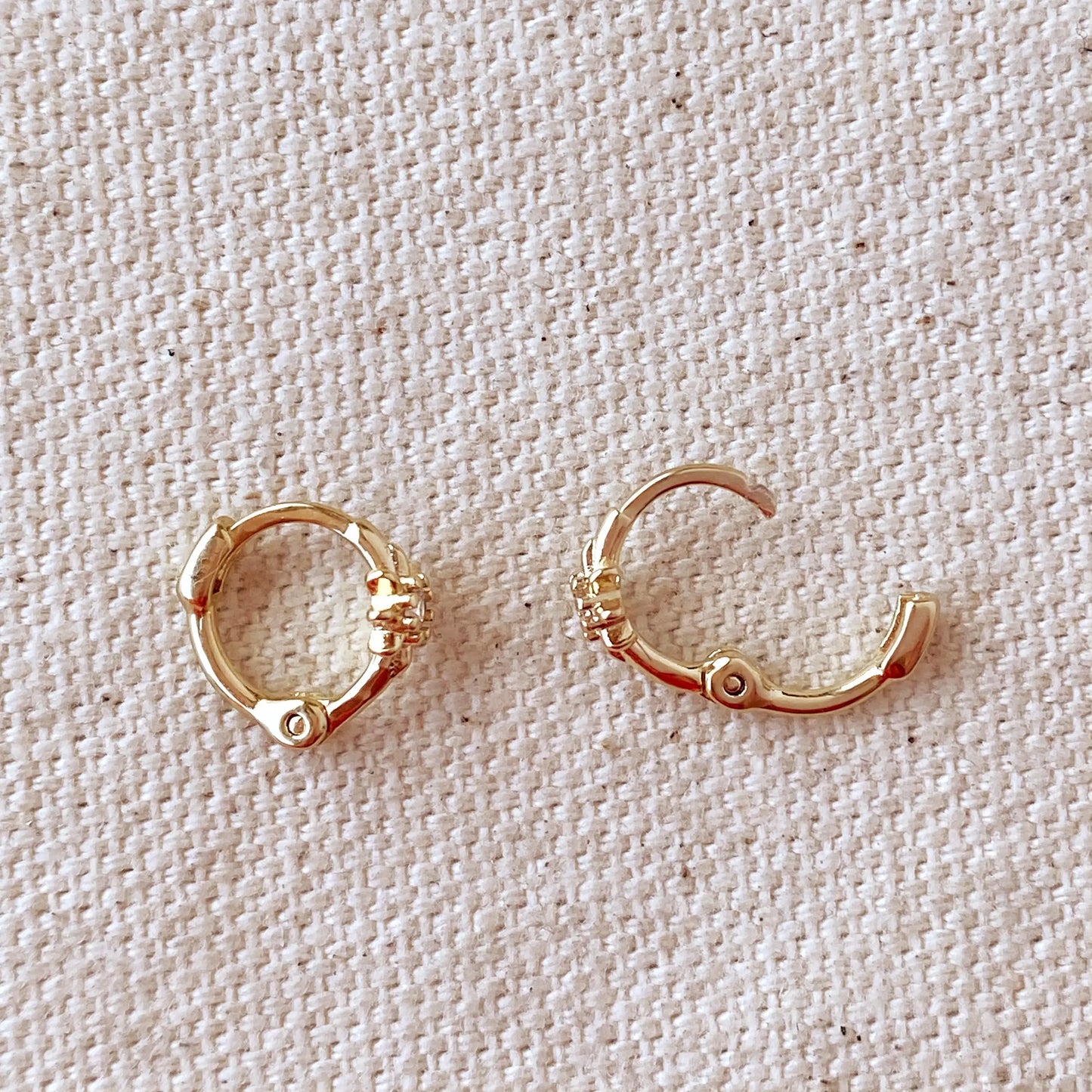 18K Gold Filled Starburst Mini Clicker Hoop Earrings