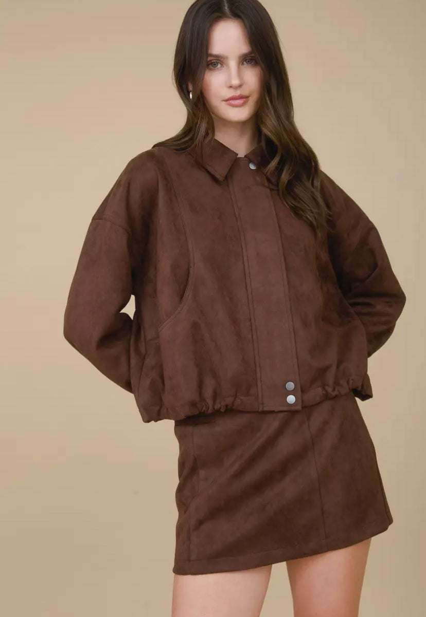 Indra Faux Suede Jacket | Chocolate Brown