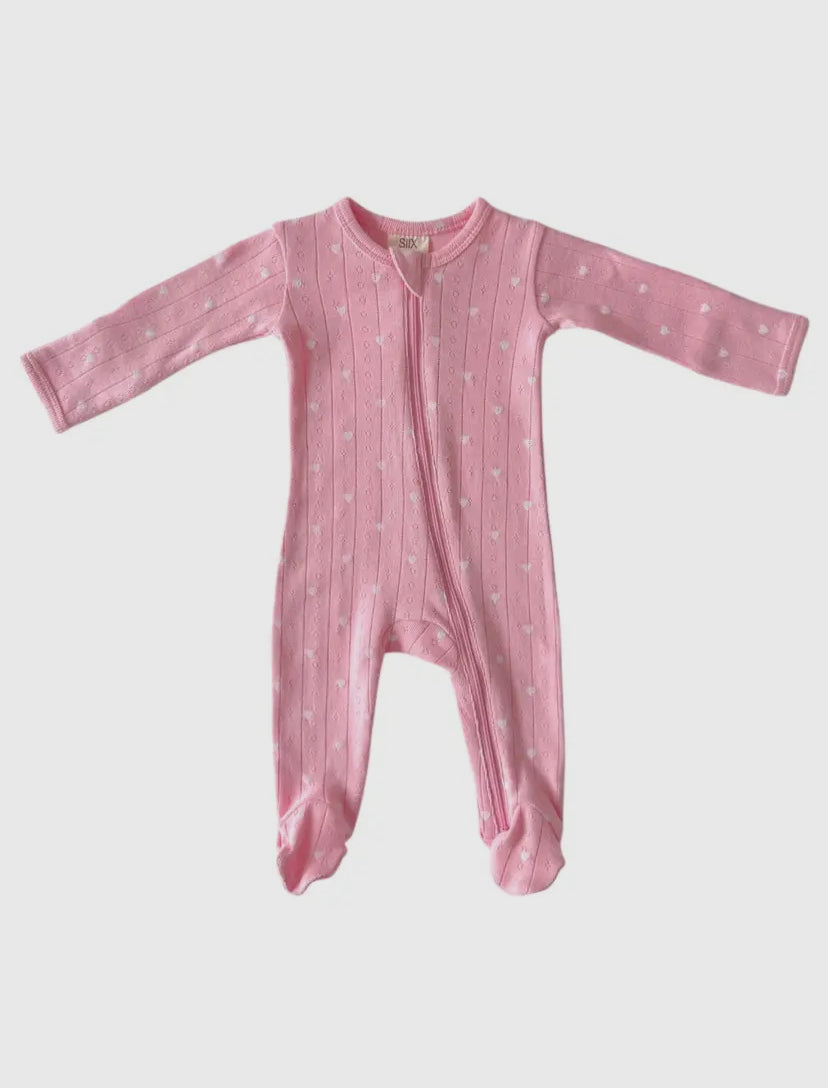 Pink with White Heart 2-Way Zip Onesie