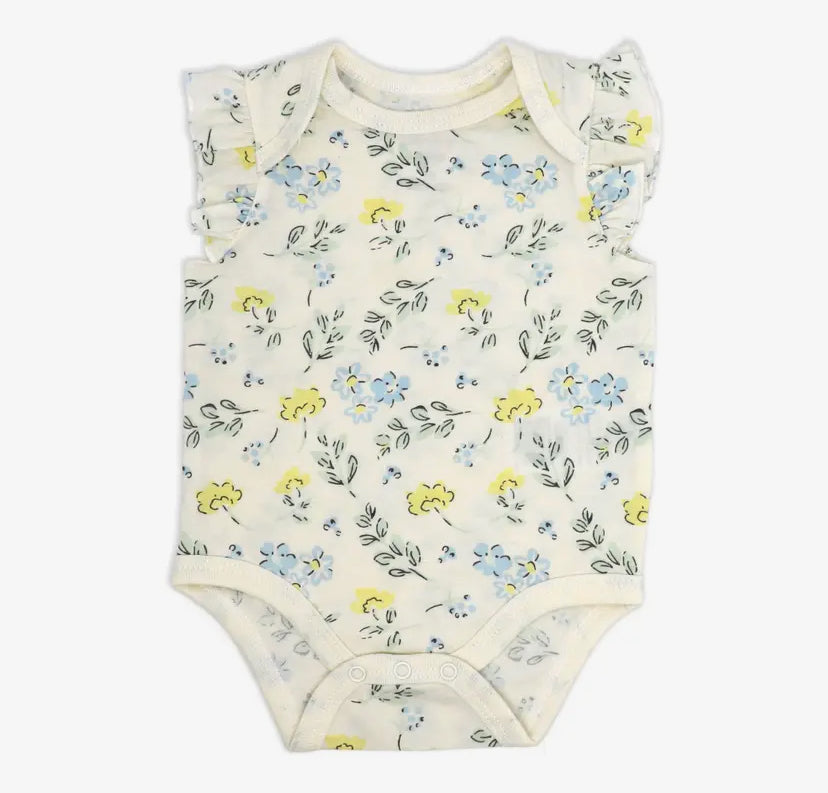 Off White Floral Flutter Sleeve Bodysuit