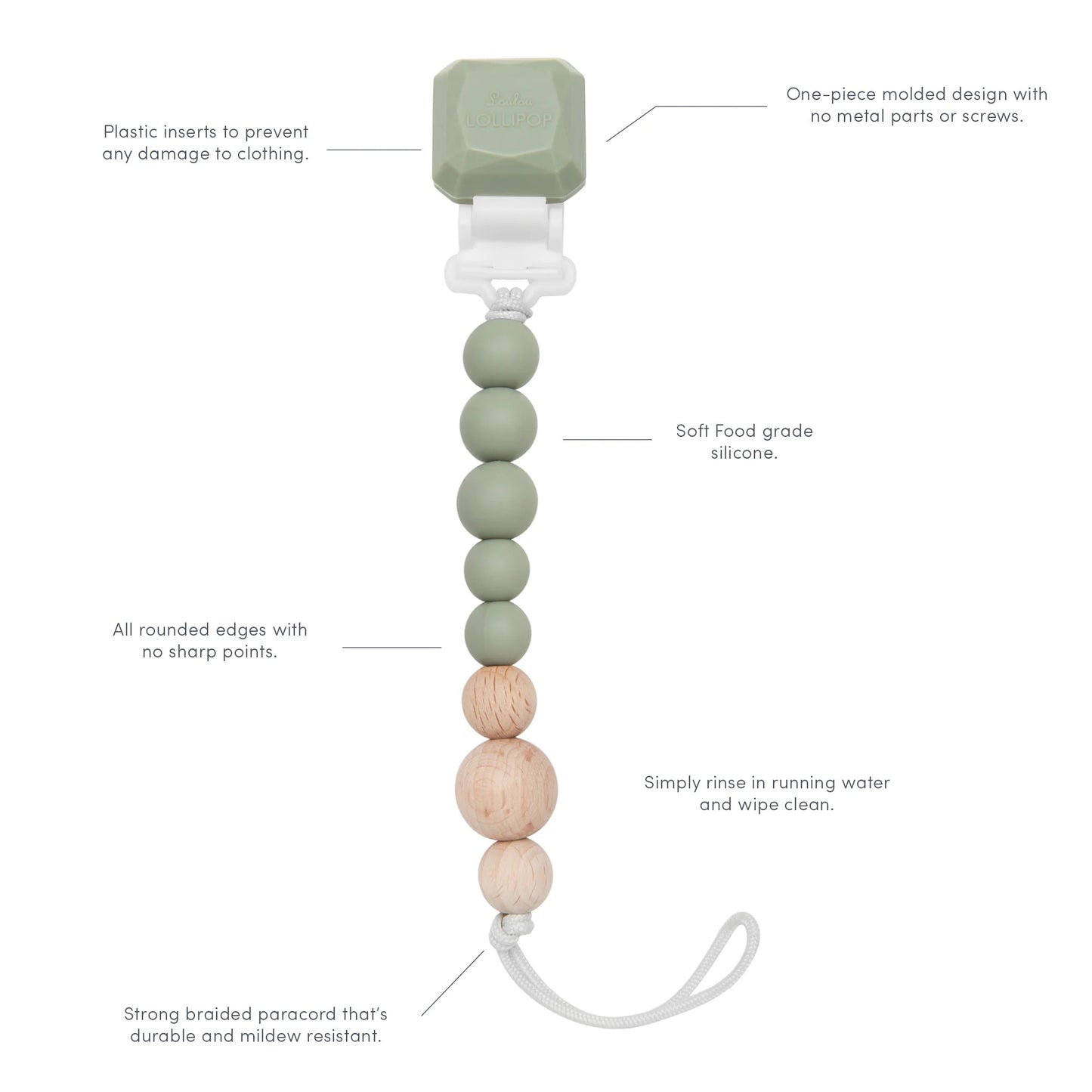 Gem Colour Pop Silicone & Wood Pacifier Clip