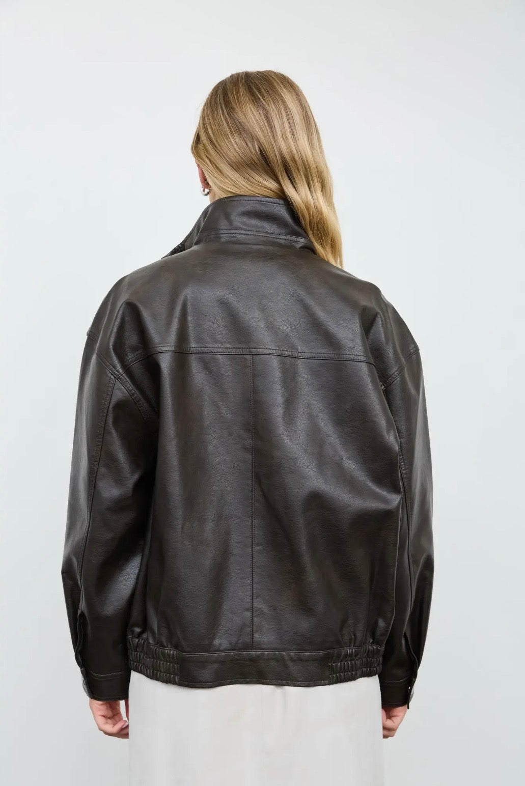 Rhodes Faux Leather Bomber | Espresso