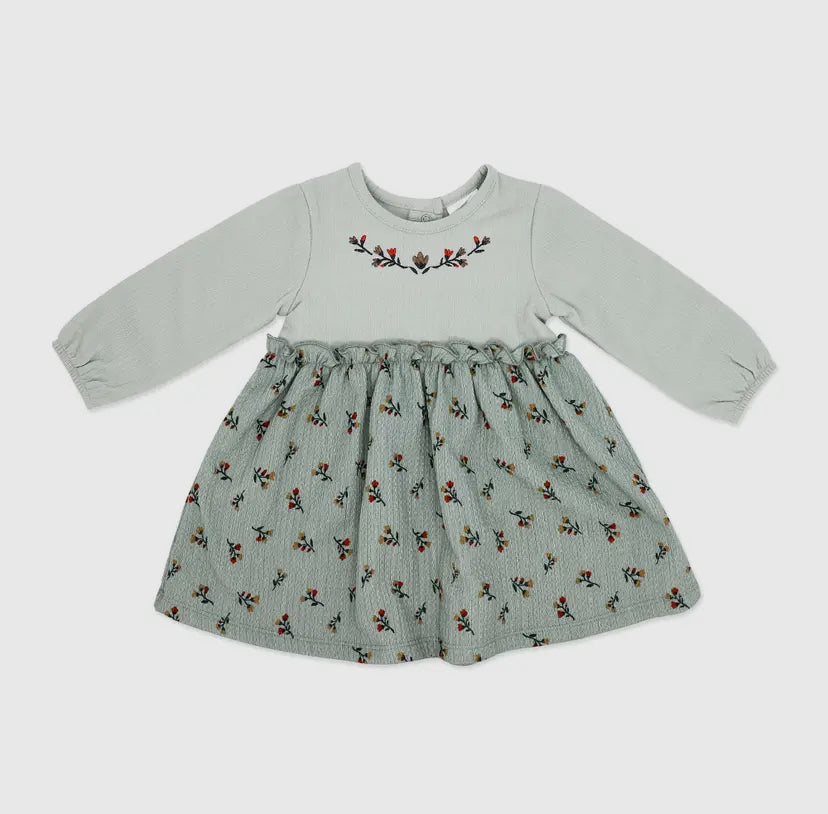 Girls 3 Piece Crinkled Dress Set | Green Floral
