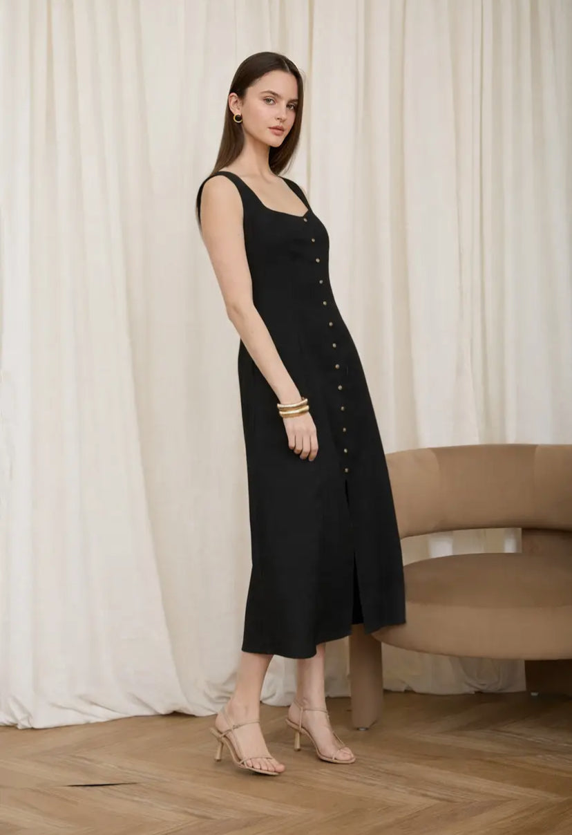 Laurent Linen Dress | Black