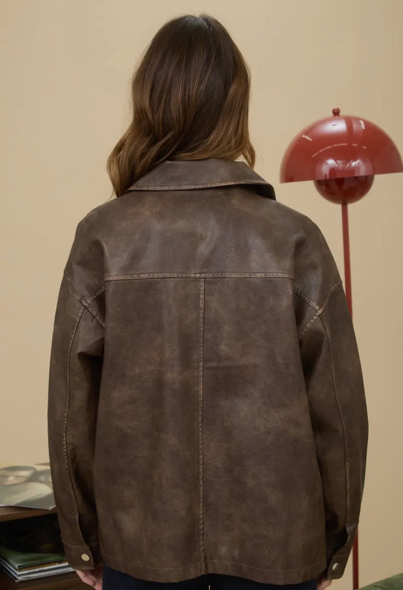 Vermont Faux Leather Jacket | Brown