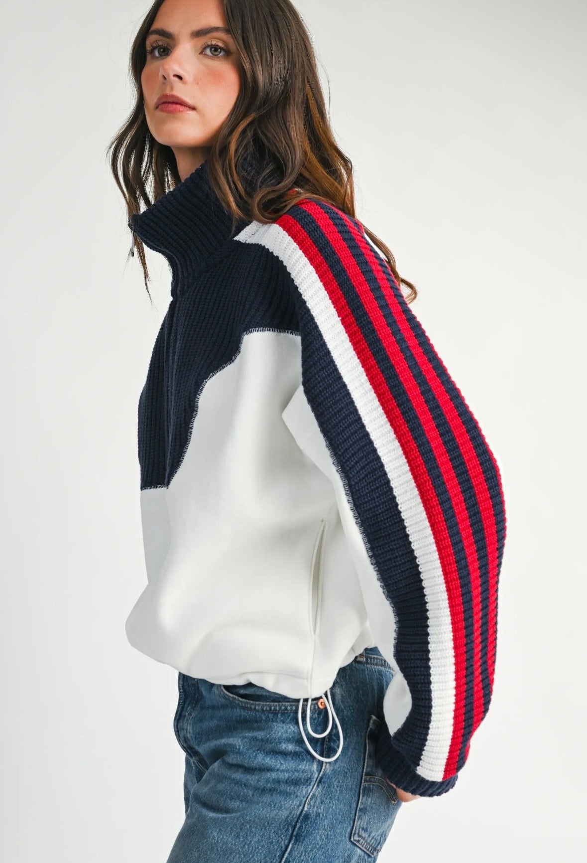 Varsity Half Zip Pullover | White Multi
