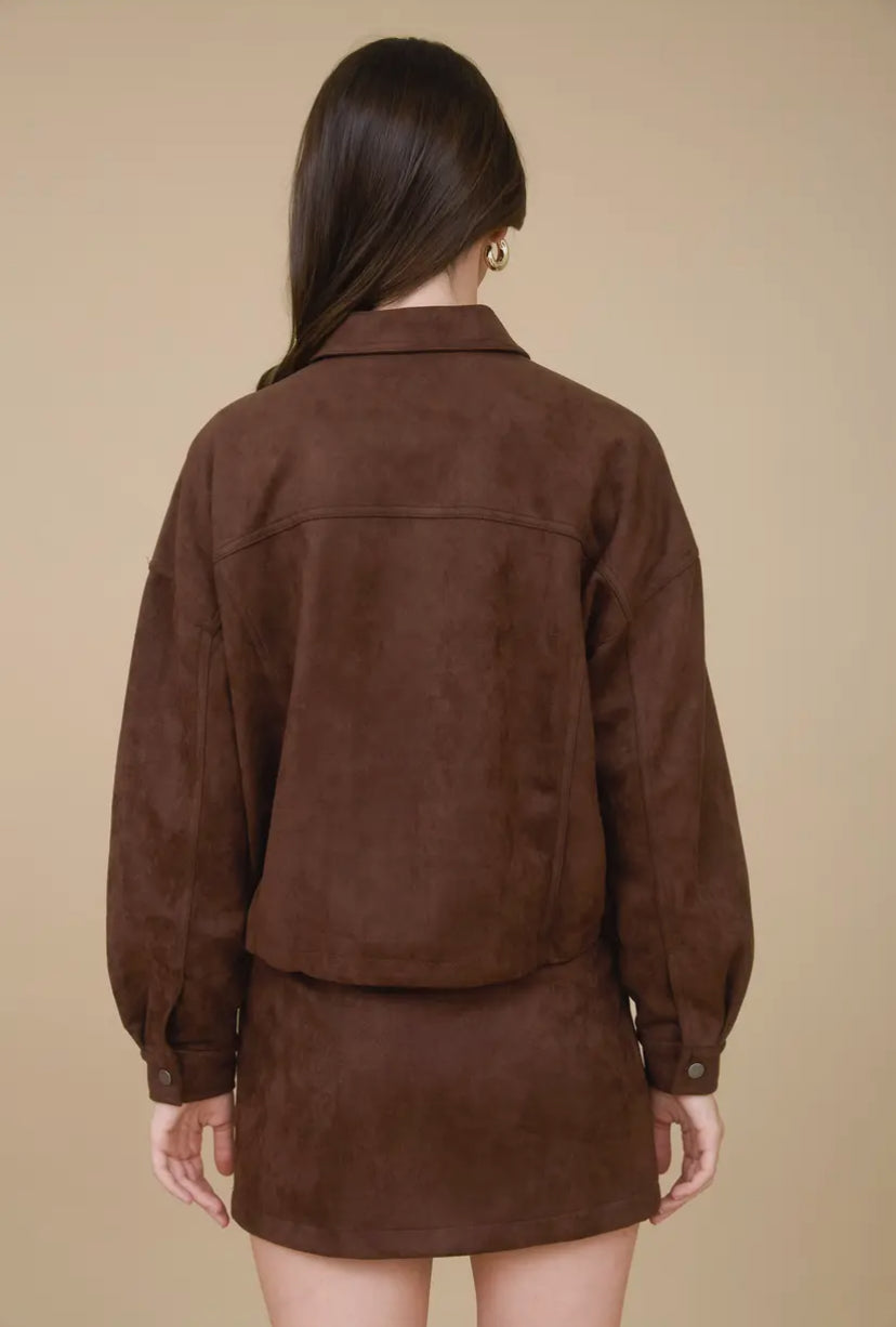 Indra Faux Suede Jacket | Chocolate Brown