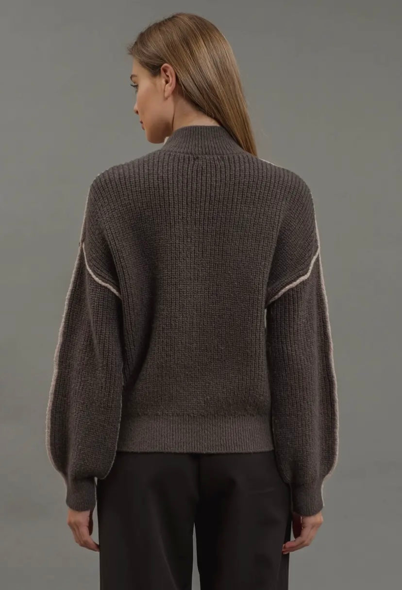 Sadie Colourblock Mock Neck | Mocha
