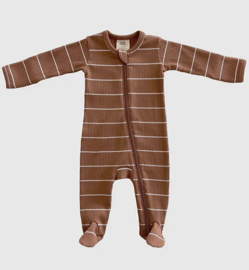 Saddle Stripe Organic Ribbed Zip Onesie