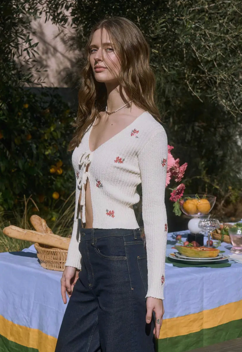 Bouquet Front Tie Cardi