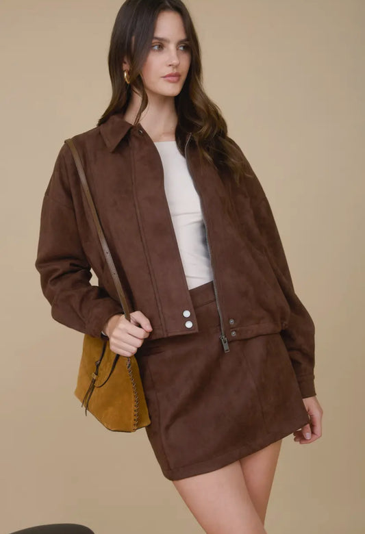 Indra Faux Suede Jacket | Chocolate Brown