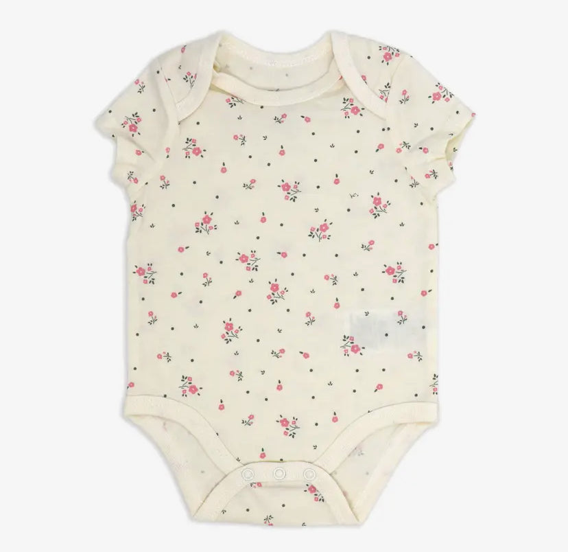 Off White Floral Short Sleeve Bodysuit