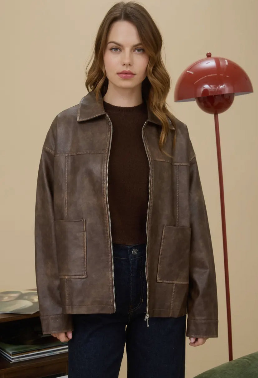 Vermont Faux Leather Jacket | Brown