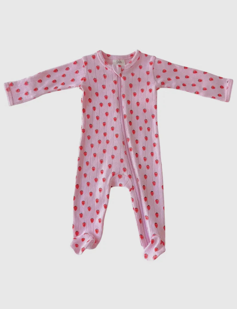 Pink Strawberry 2-Way Zip Onesie