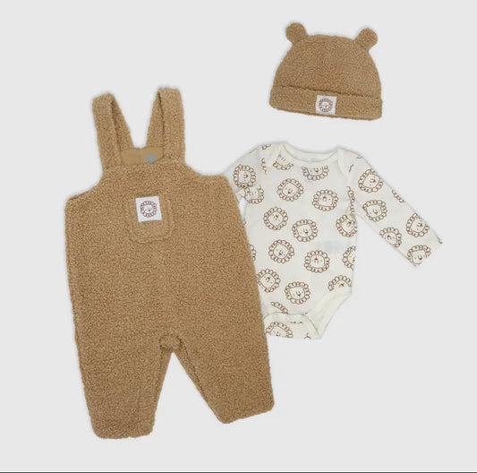 Boys 3 Piece Sherpa Jumper Set | Brown Lion