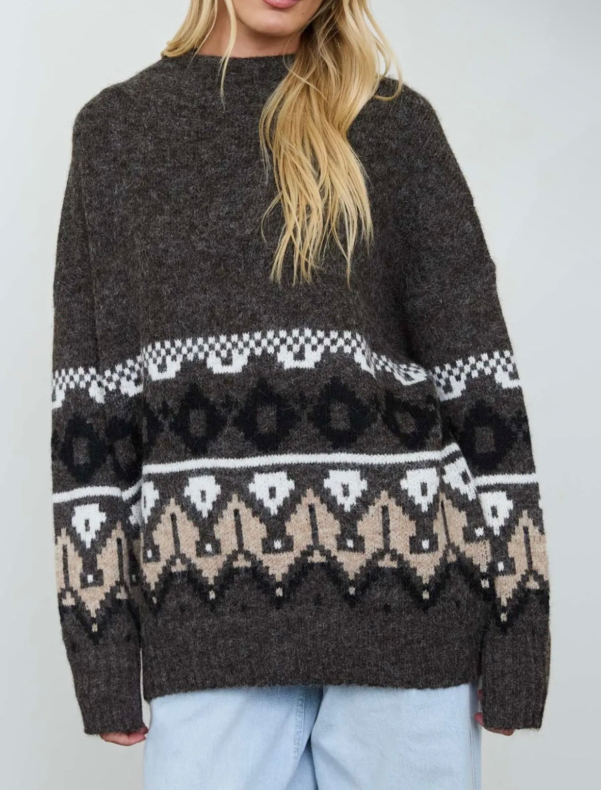 Memphis Fair Isle Hem Knit | Chocolate