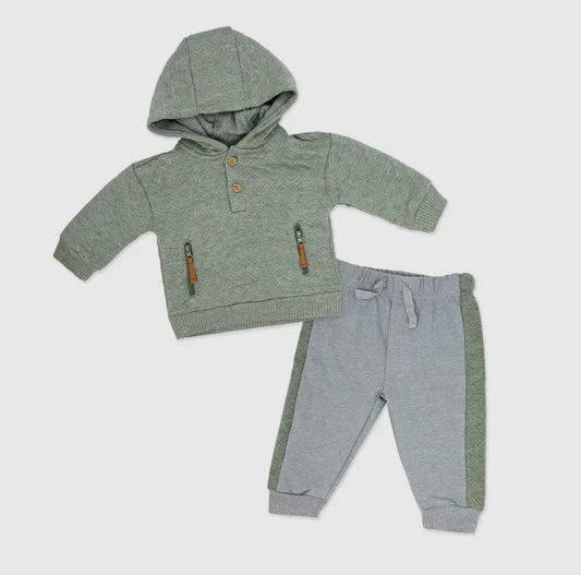 Boys 2 Piece Hooded Jogger Set | Green