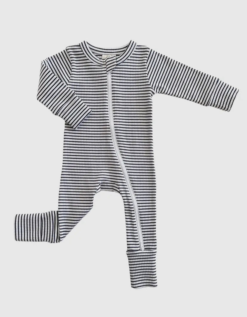 Black Stripe Organic Ribbed Zip Onesie
