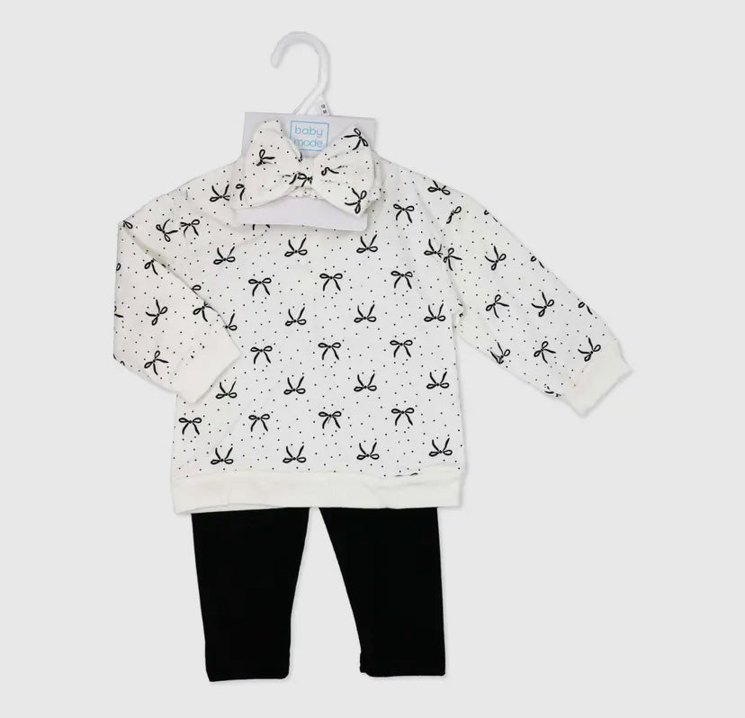 Girls 3 Piece Oversized Sweatshirt Set | Black Bows