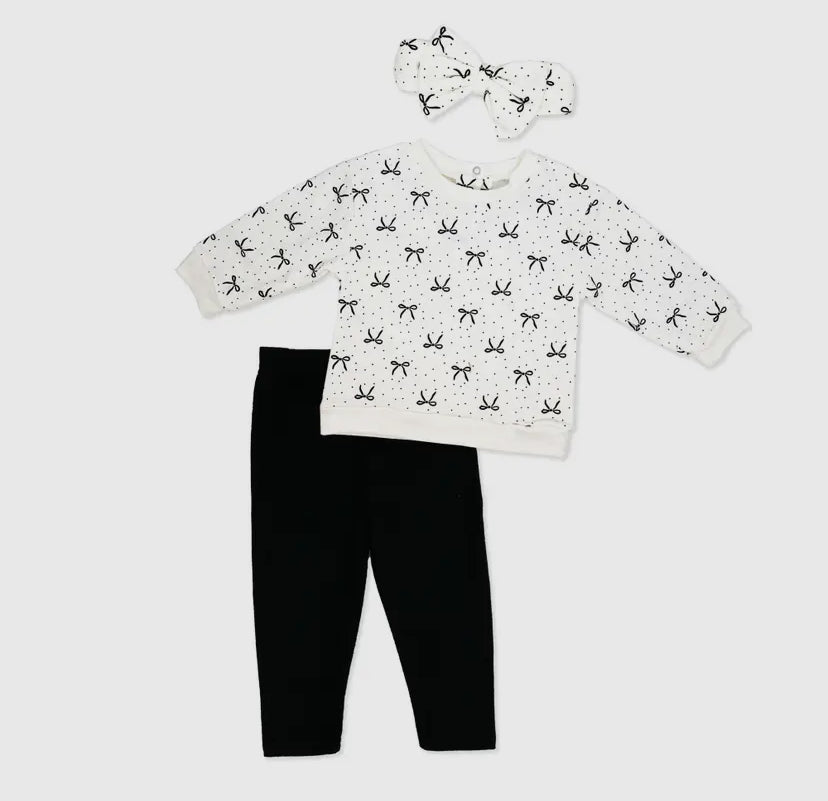 Girls 3 Piece Oversized Sweatshirt Set | Black Bows