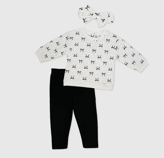 Girls 3 Piece Oversized Sweatshirt Set | Black Bows