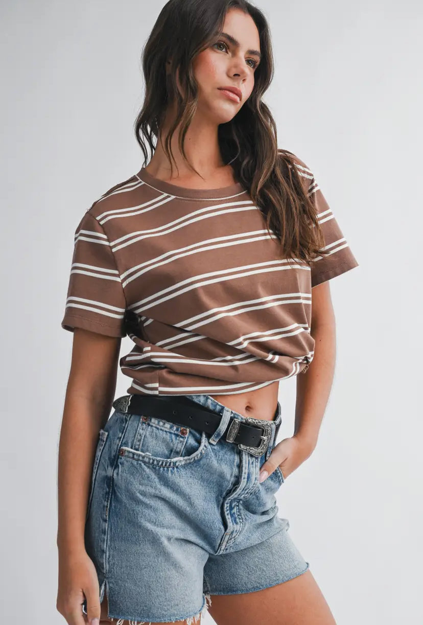 Monet Striped Tee | Brown