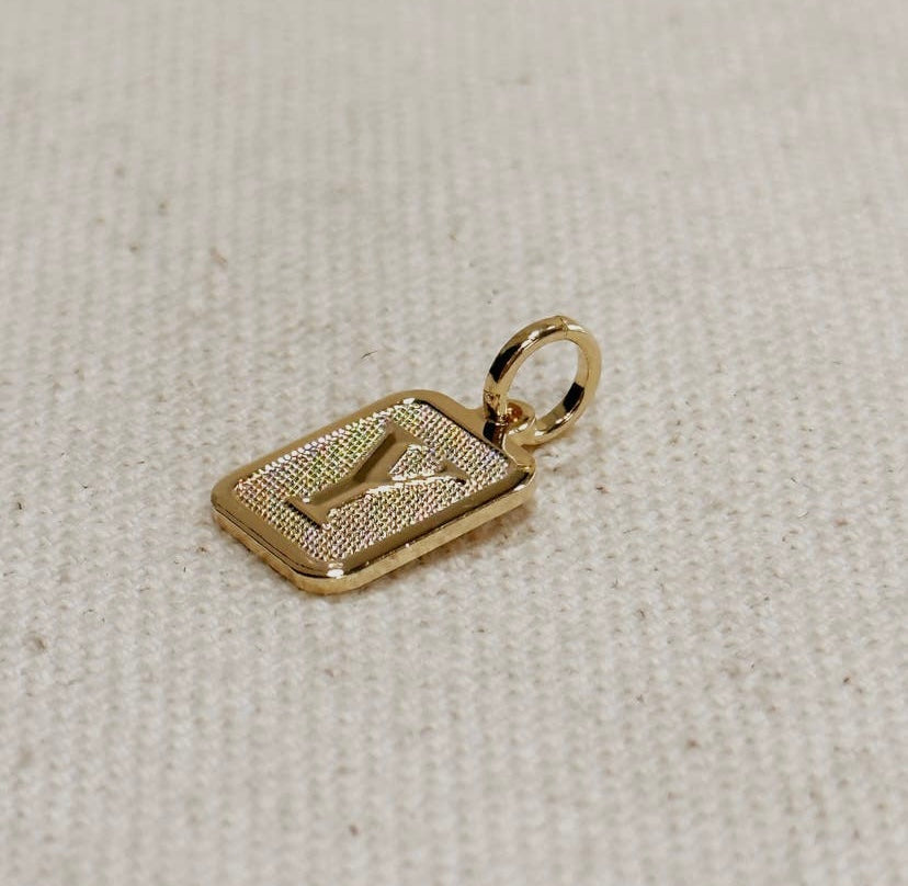 18K Gold Filled Textured Initial Plate Pendant
