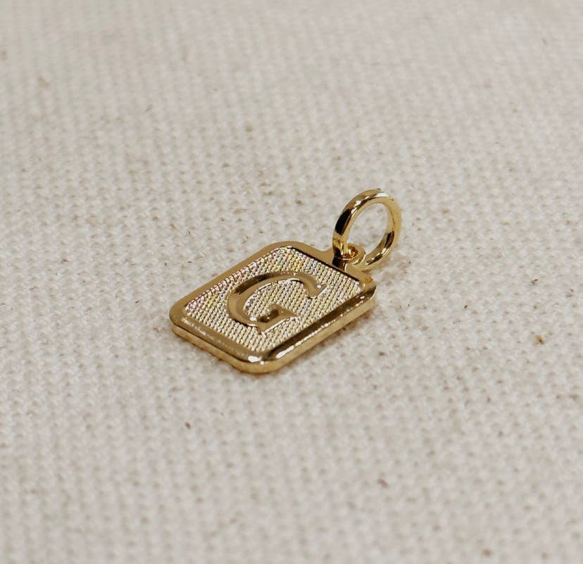 18K Gold Filled Textured Initial Plate Pendant