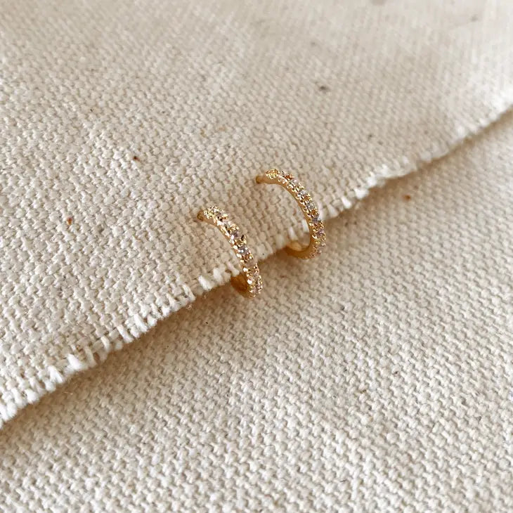 18K Gold Plated Thin Line Cubic Zirconia Huggies