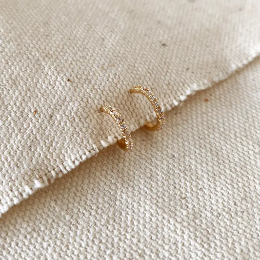 18K Gold Plated Thin Line Cubic Zirconia Huggies
