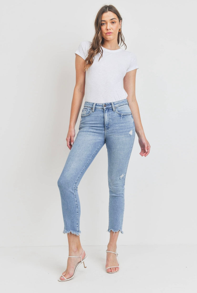 High Rise Straight w/Uneven Hem LT Jeans
