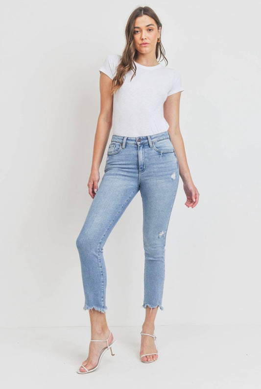 High Rise Straight w/Uneven Hem LT Jeans